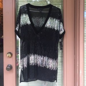 INC NWT Black silver sequin shirt/dress